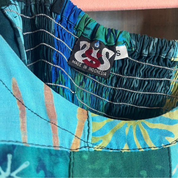 90s Hippie Blue Green Boho Maxi Sundress with Scoop Neck Size Small Rayon - Picture 9 of 9